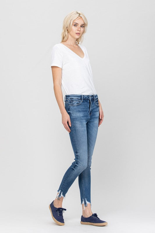 HIGH RISE ANKLE SKINNY HEM DETAILS