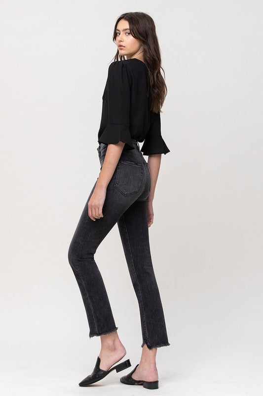 High Rise Straight Crop with Uneven Hem Details