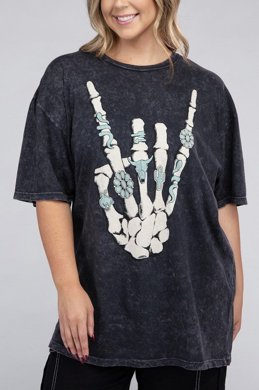 Plus Skeleton Rock Hand Sign Graphic Top