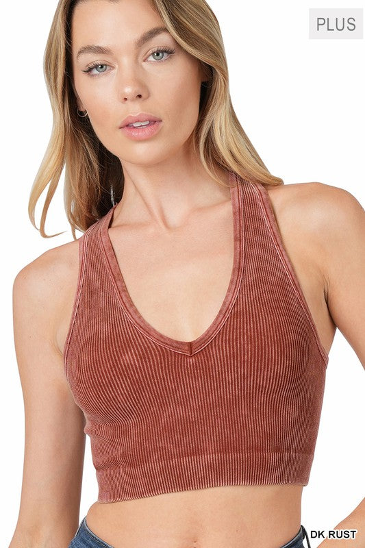 PLUS WASHED RIBBED CROPPED RACERBACK TANK TOP