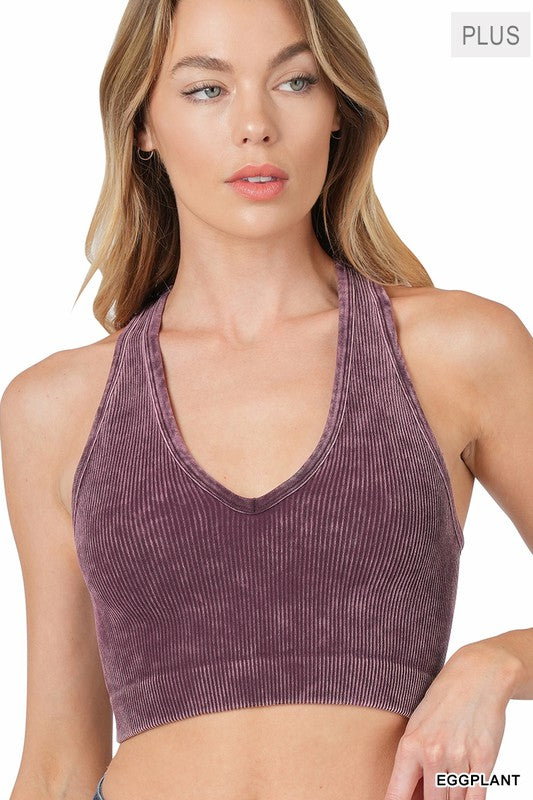 PLUS WASHED RIBBED CROPPED RACERBACK TANK TOP