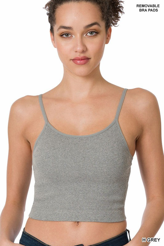 RIBBED SEAMLESS CROPPED CAMI WITH BRA PADS