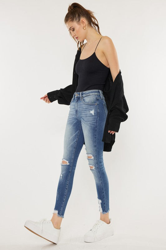 High Rise Fray Hem Ankle Skinny - KC9130M