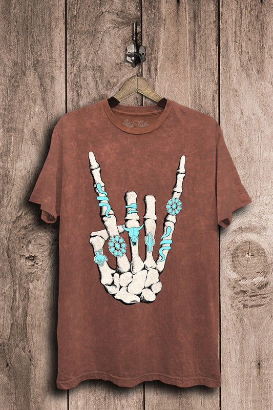 Skeleton Rock Hand Sign Graphic Top