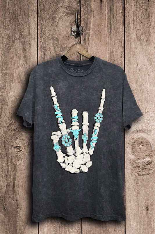 Skeleton Rock Hand Sign Graphic Top