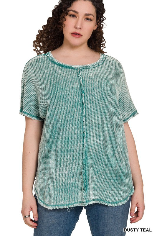 PLUS WASHED BABY WAFFLE SHORT SLEEVE TOP