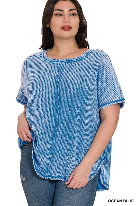 PLUS WASHED BABY WAFFLE SHORT SLEEVE TOP