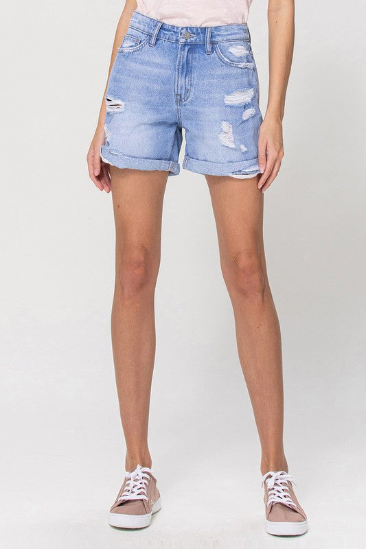 XS-S-M-L - DISTRESSED BOYFRIEND SHORTS W CUFFS