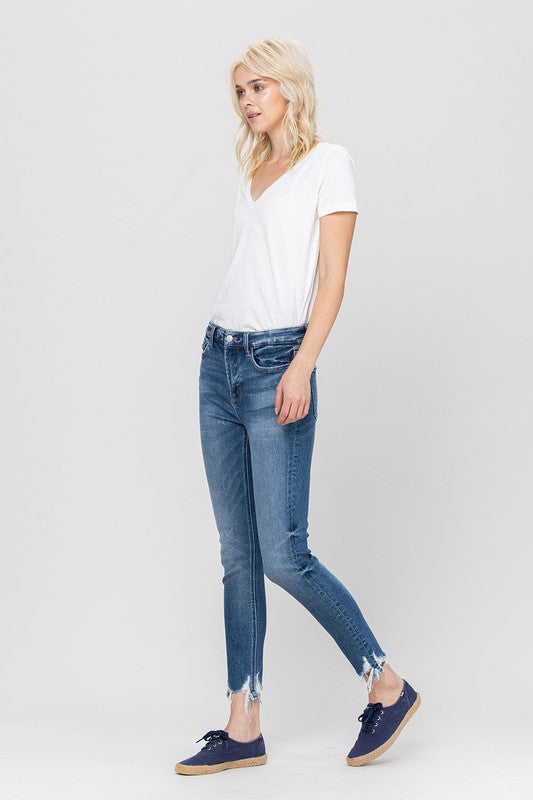 HIGH RISE ANKLE SKINNY HEM DETAILS