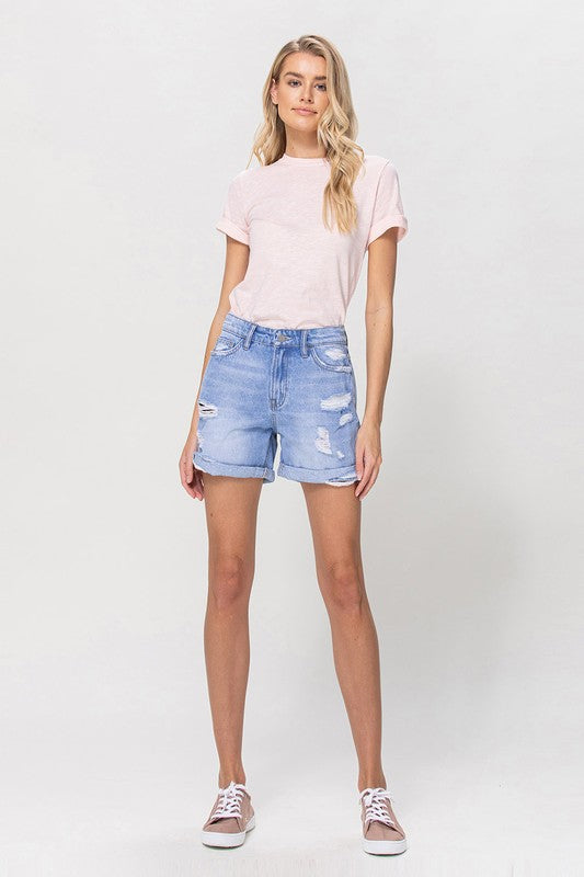 XS-S-M-L - DISTRESSED BOYFRIEND SHORTS W CUFFS