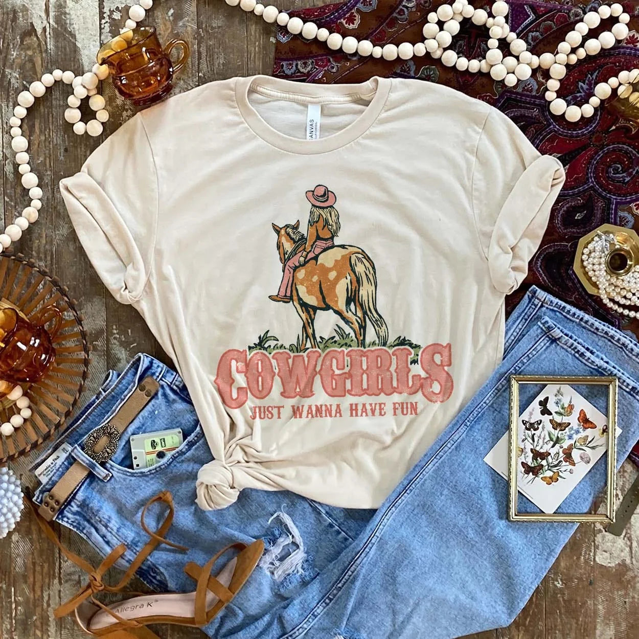 Cowgirls Just Wanna Have Fun Cream Tee