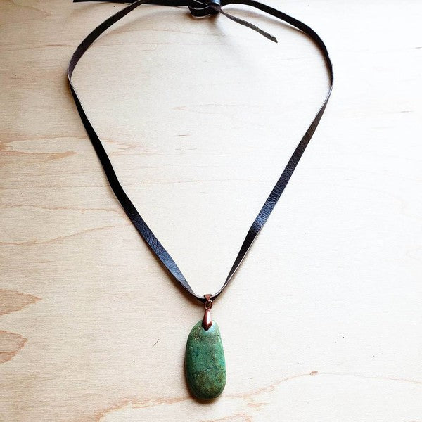 Leather Necklace with Turquoise Pendant Brown