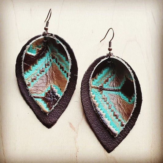 Leather Double Stacked Earrings Brown & Santa Fe