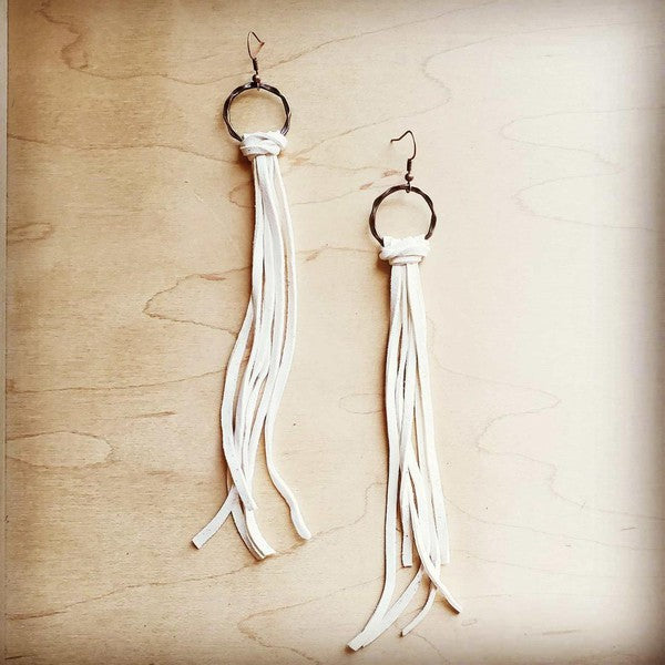 Deer Skin Leather Tassel Earring Cream