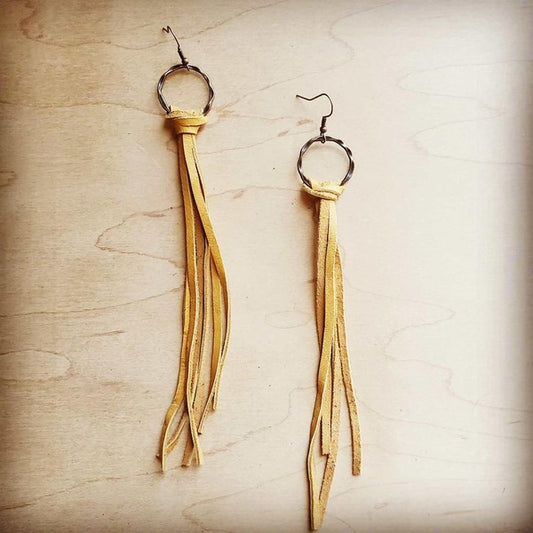 Deer Skin Leather Tassel Earring Mustard