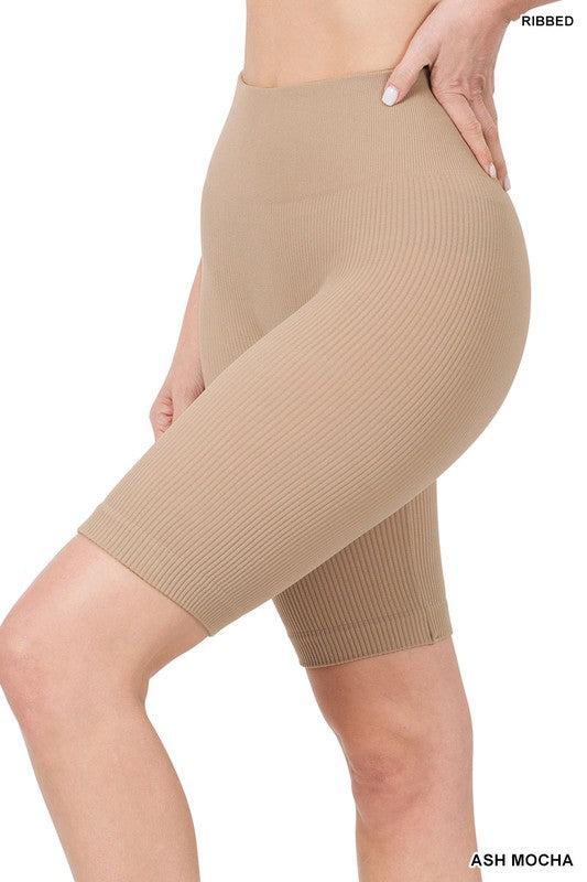 SEAMLESS RIBBED HIGH WAIST BIKER SHORTS