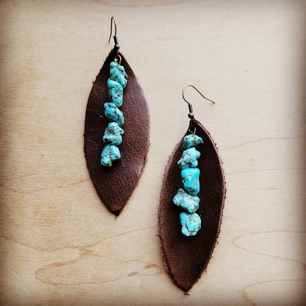 Leather Oval Hair on Hide Earring w/ Turquoise