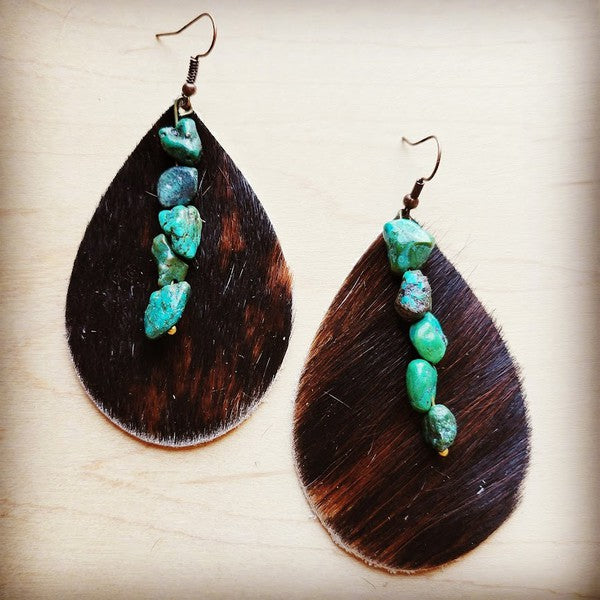 Leather Dark Hair on Hide Earring w/ Turquoise