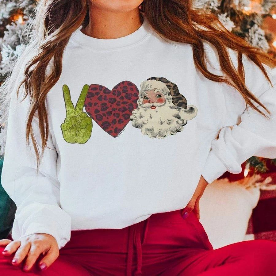 Peace Love Santa Sweatshirt - White