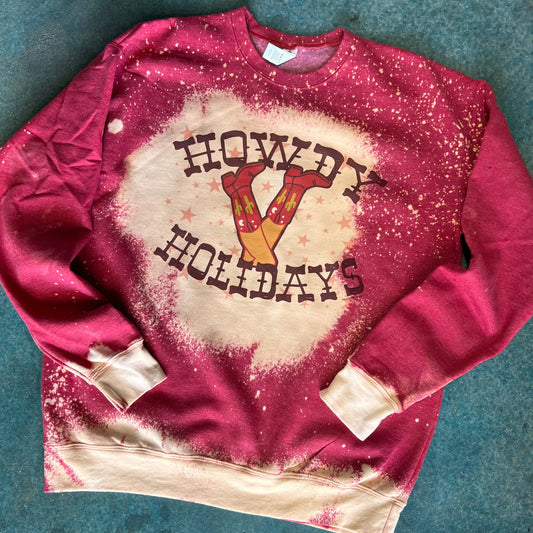 Howdy Holidays Sweatshirt - Red Bleached