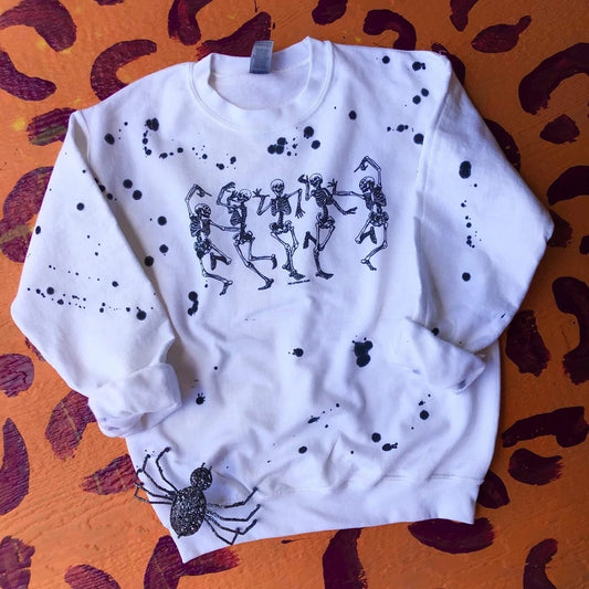 Skeleton Soirée Splatter Sweatshirt - White