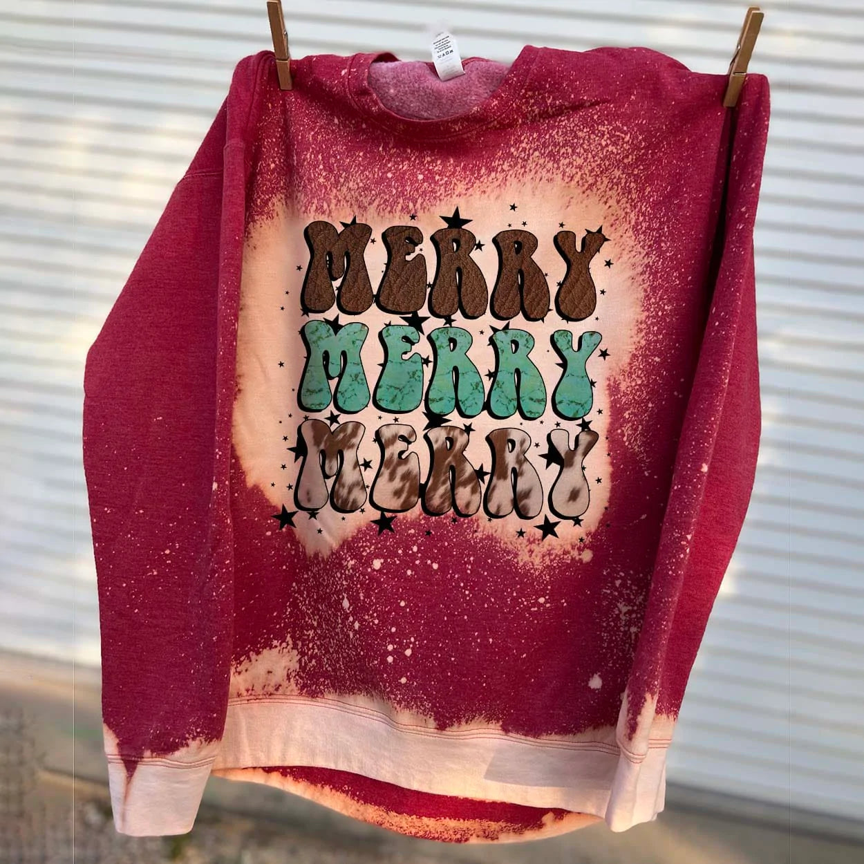 Merry Merry Merry Sweatshirt - Red Bleached