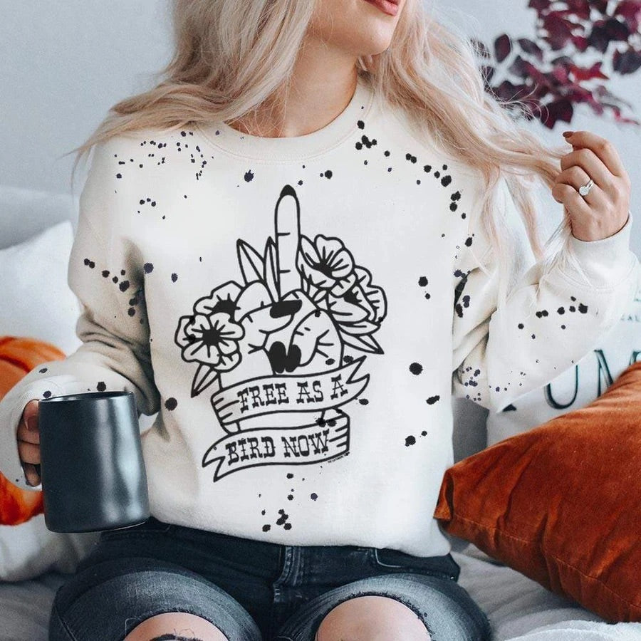 Free As a Bird Now Sweatshirt - White Splatter