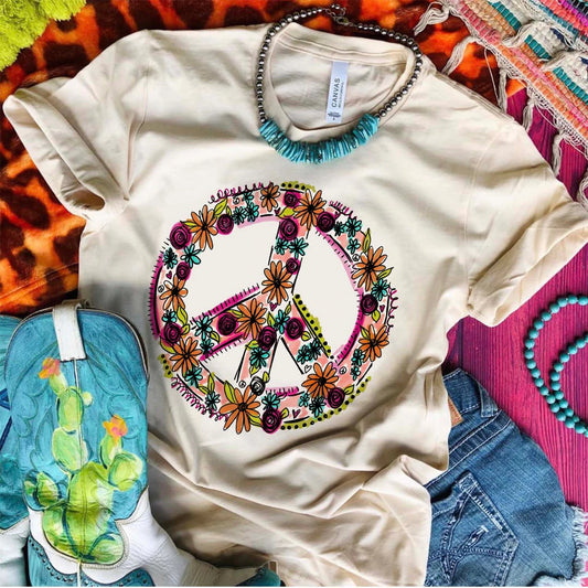 Peace Sign With Flowers - Cream