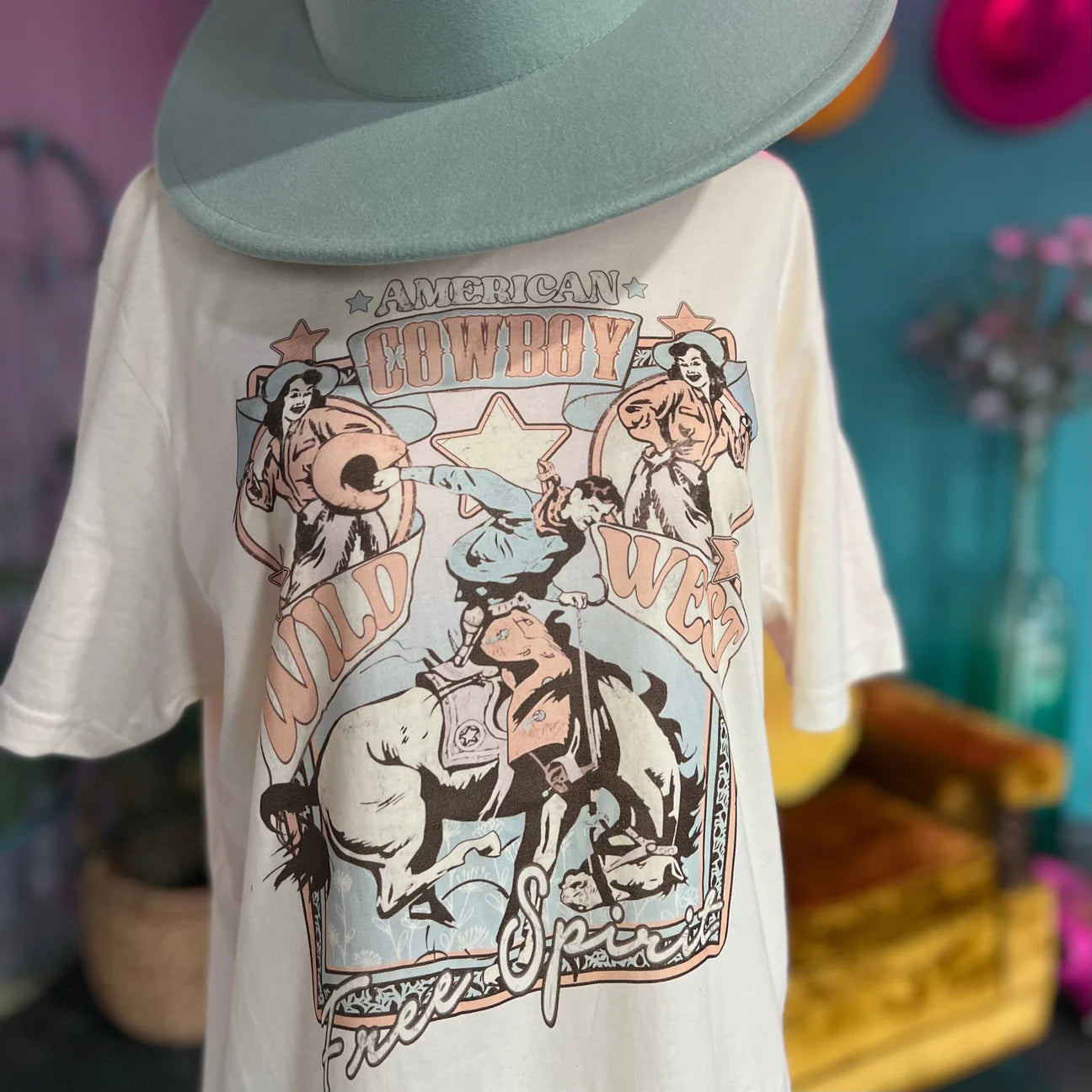 American Cowboy Wild West Cream Tee