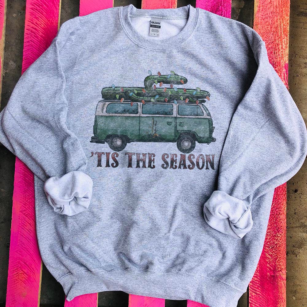 Tis the Season Cactus Van Sweatshirt - Grey