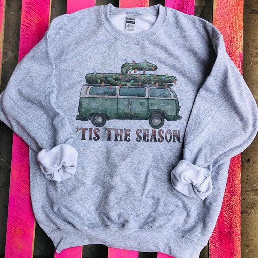 Tis the Season Cactus Van Sweatshirt - Grey