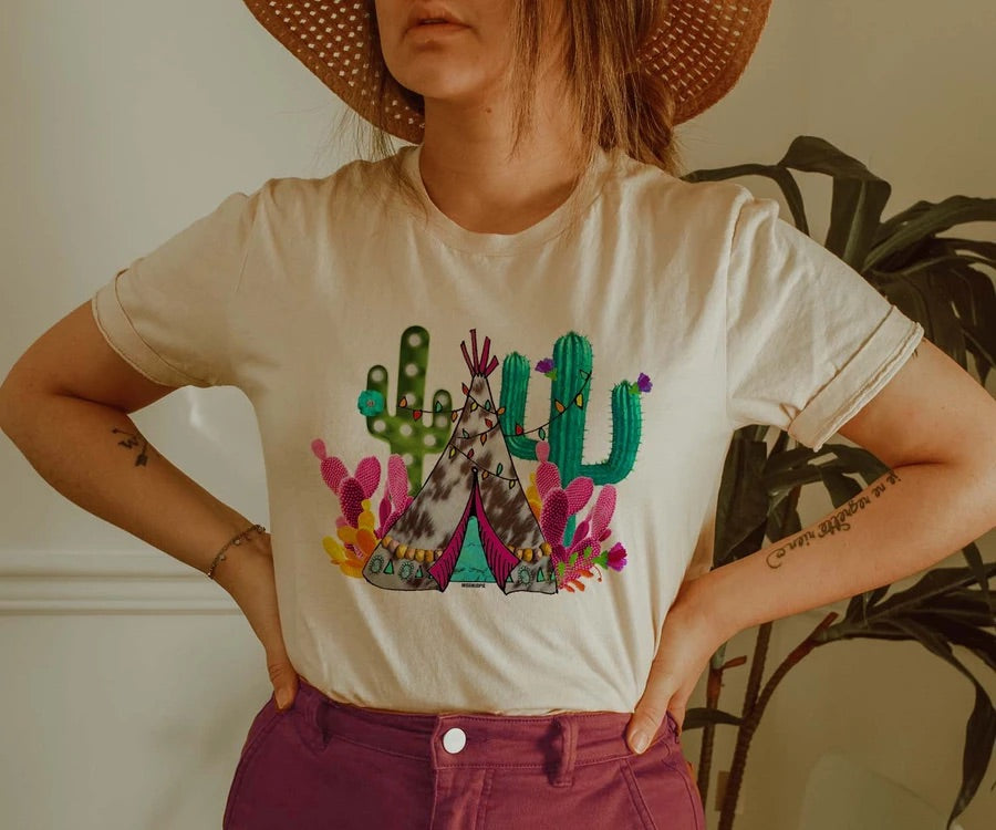 Cactus Teepee Tee - Cream