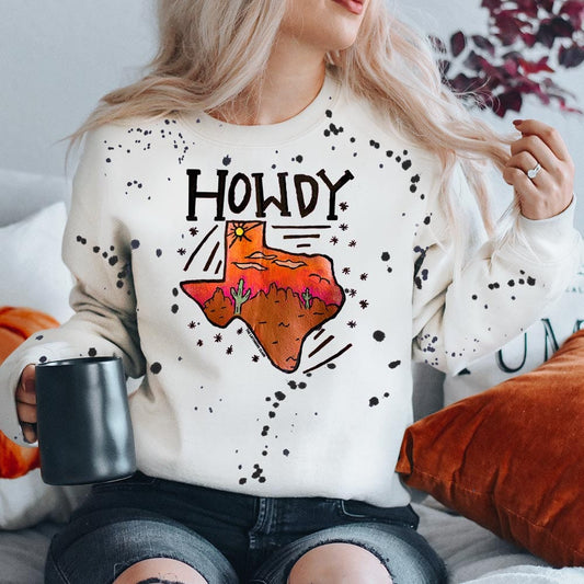 Howdy Texas Splatter Sweatshirt - White