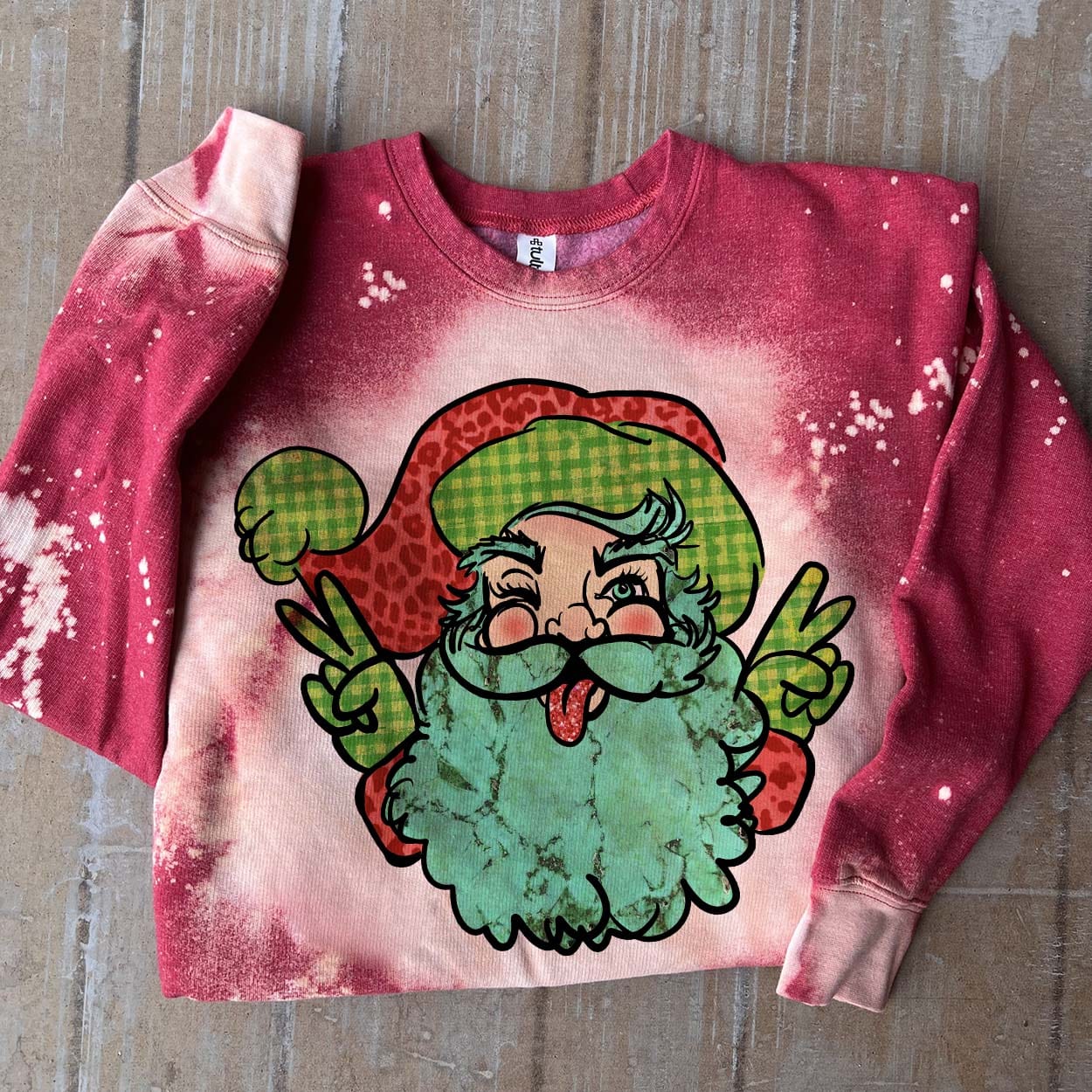 Hippie Peace Santa Sweatshirt - Red Bleached