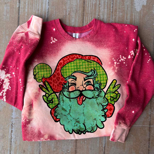 Hippie Peace Santa Sweatshirt - Red Bleached