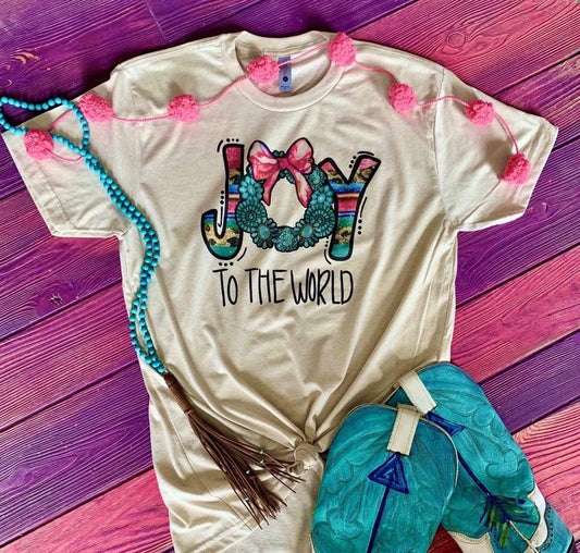 Joy To The World Turquoise Wreath Tee - Cream