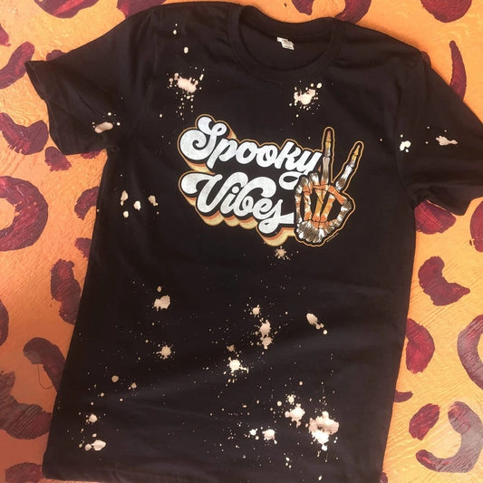 Spooky Vibes Bleached Tee - Black