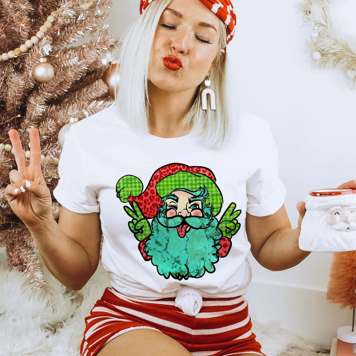 Hippie Peace Santa Tee - White