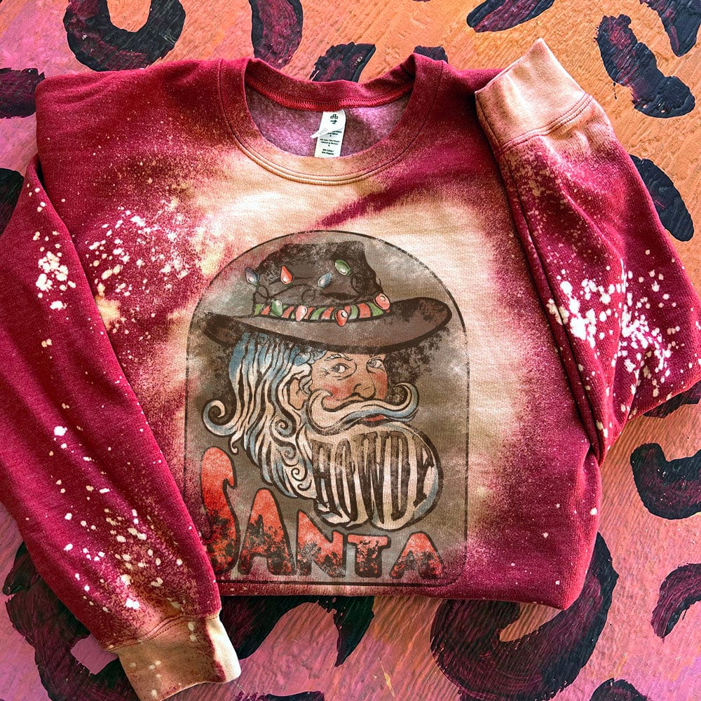 Howdy Western Santa Sweatshirt - Red Bleached