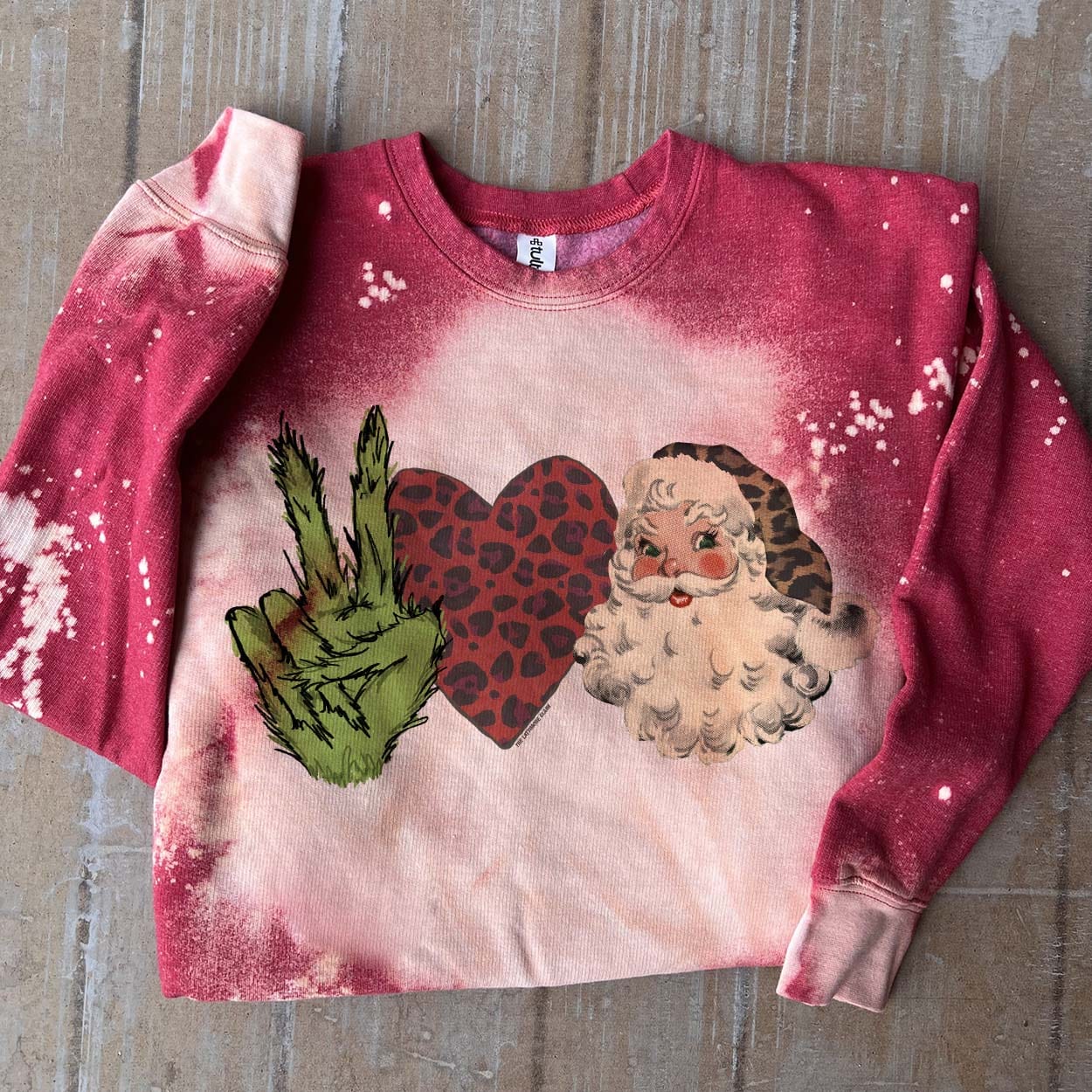 Grinch Love Santa Sweatshirt - Red Bleached