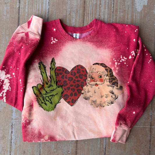 Grinch Love Santa Sweatshirt - Red Bleached