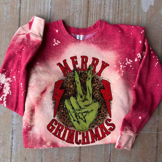 Merry Grinchmas Sweatshirt - Red Bleached