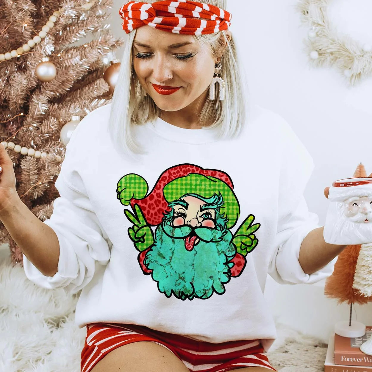 Hippie Peace Santa Sweatshirt - White