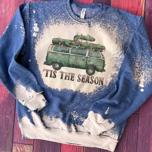 Tis the Season Cactus Van Sweatshirt - Blue Bleached