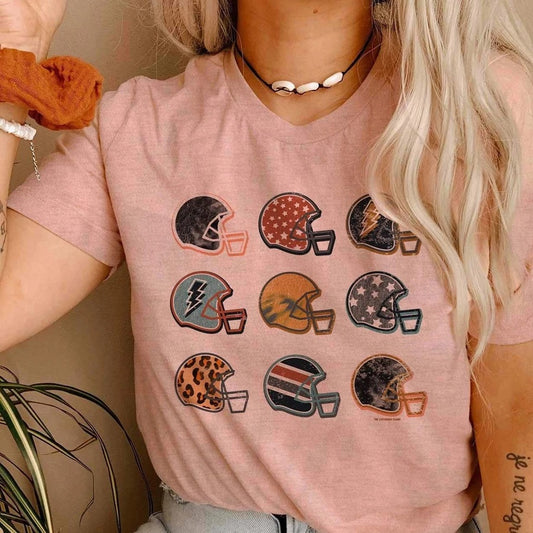 Football Helmet Collection Tee - Heather Prism Peach