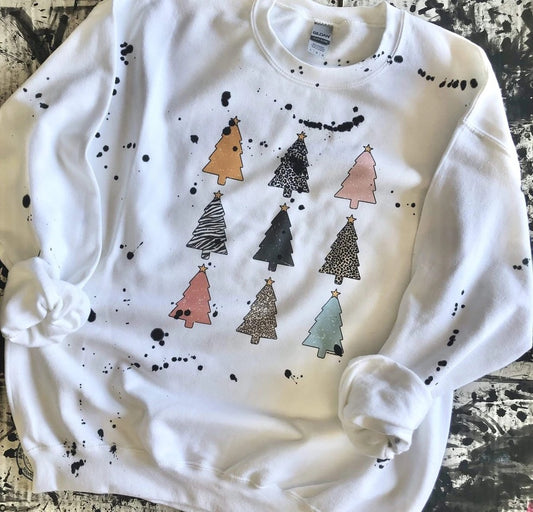 Christmas Tree Collection Splatter Sweatshirt - White