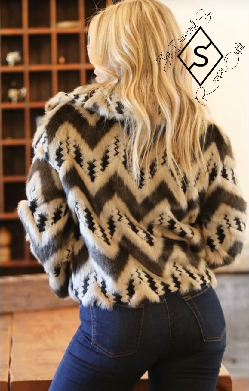 Montana Nights Faux Fur Woven Zigzag Jacket