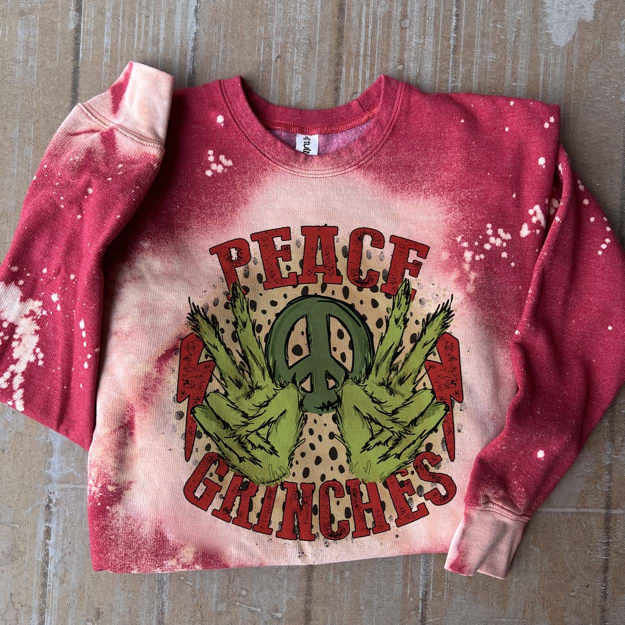 Peace Grinches Sweatshirt - Red Bleached