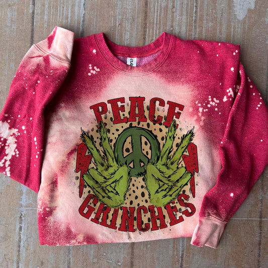 Peace Grinches Sweatshirt - Red Bleached