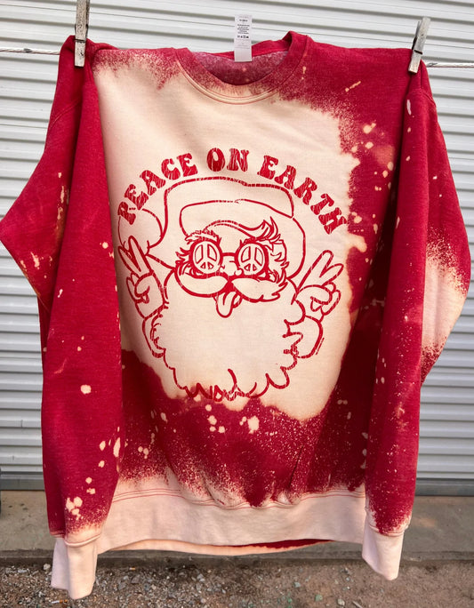 Peace on Earth Sweatshirt - Red Bleached